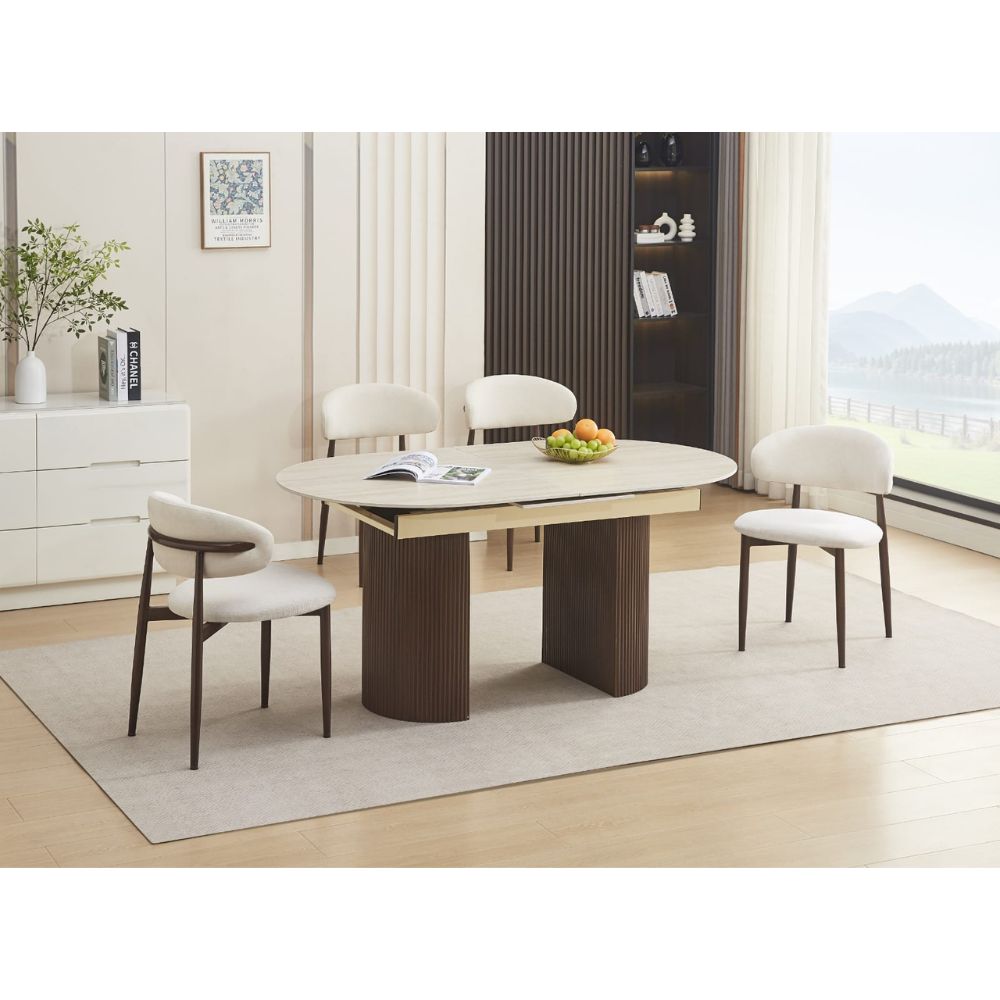 Table Petite Espace 80cm Table Salle à Manger WASAGA Avec 4 Chaises Velours - Ensemble Moderne Luxe Blanc Gris Cadre Doré